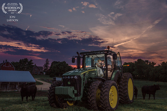 Micheal and Katrina Ring. Sunsetting over their farmland while cows grazed around them.